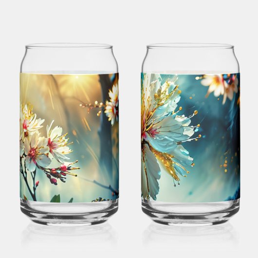 Witte bloemblaadjes bril blikvorm glas (Achterkant)