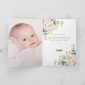 Witte bloemblaadjes eucalyptus kruis foto doop bedankkaart (Binnen)