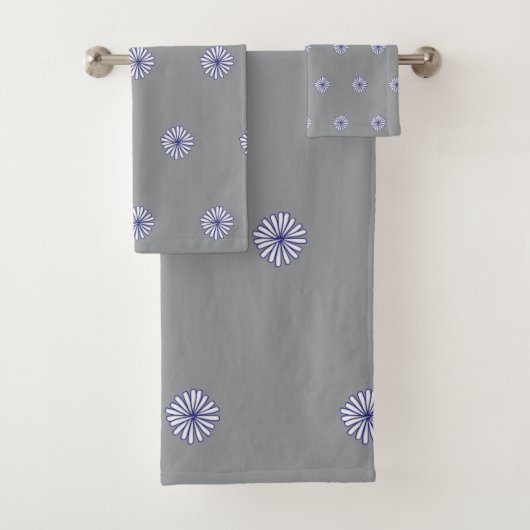 Witte Bloemblaadjes Grijs Cadeau Huisdecoratie Bad Handdoek (Insitu)