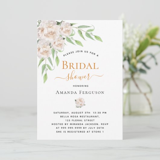 Witte bloemblaadjes groen elegant Vrijgezellenfees Kaart (Staand voorkant)