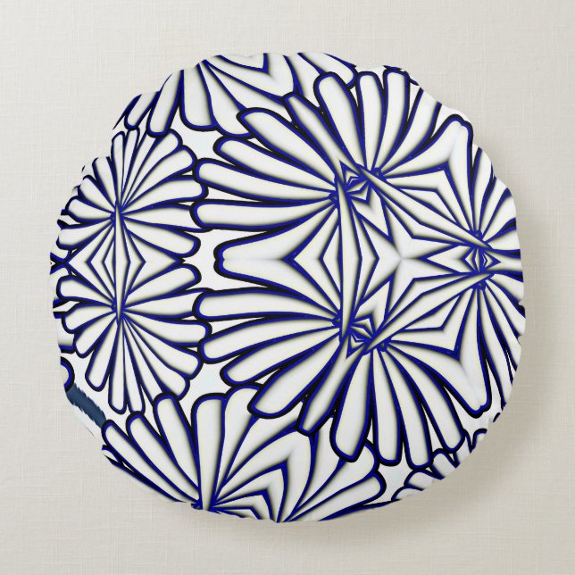 Witte bloemblaadjes Herhaal Home Decor Rond Kussen (Voorkant)