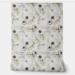 Witte bloemblaadjes Waterverf Behang