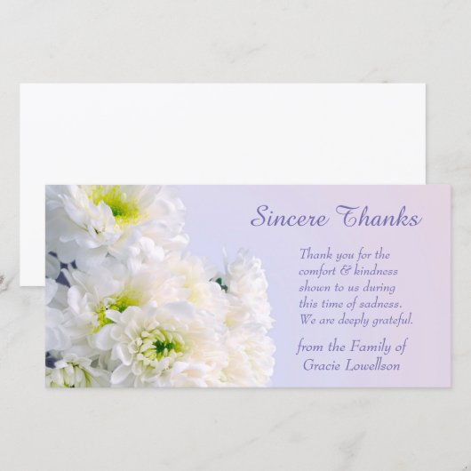 Witte bloemboeket rouwkaarten met dankbetuiging bedankkaart (Voorkant / Achterkant)