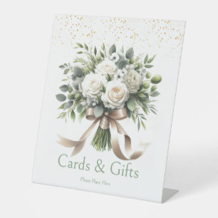 Witte bloemboeketkaarten en -cadeaus reclamebord met voetstuk