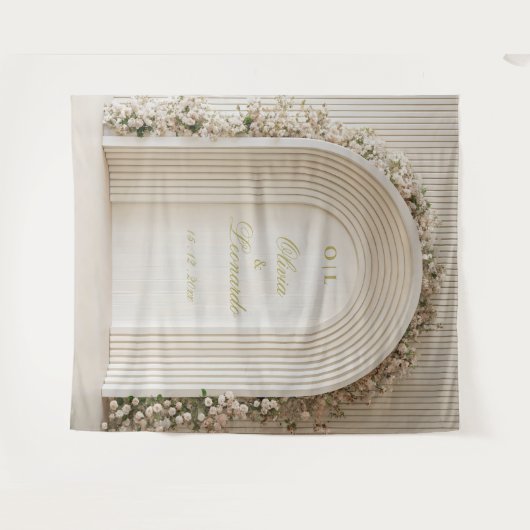Witte Bloemboog bruiloft foto stand achtergrond Wandkleed (Voorkant (horizontaal))