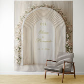 Witte Bloemboog bruiloft foto stand achtergrond Wandkleed (In situ)