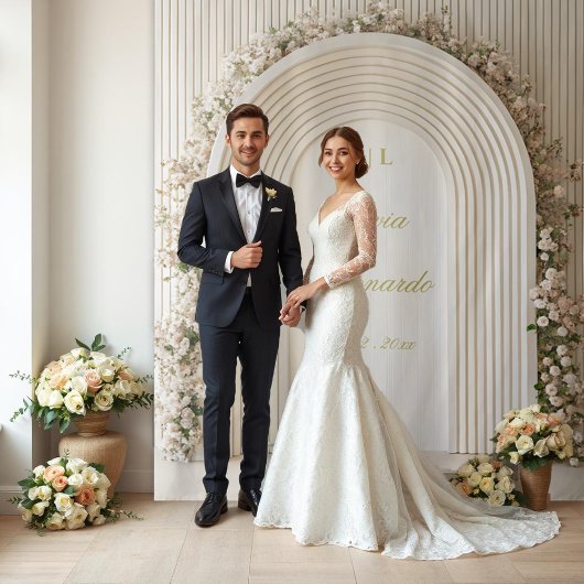 Witte Bloemboog bruiloft foto stand achtergrond Wandkleed