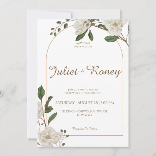 Witte Bloemboog bruiloft uitnodiging (Voorkant)