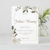 Witte Bloemboog bruiloft uitnodiging (Staand voorkant)