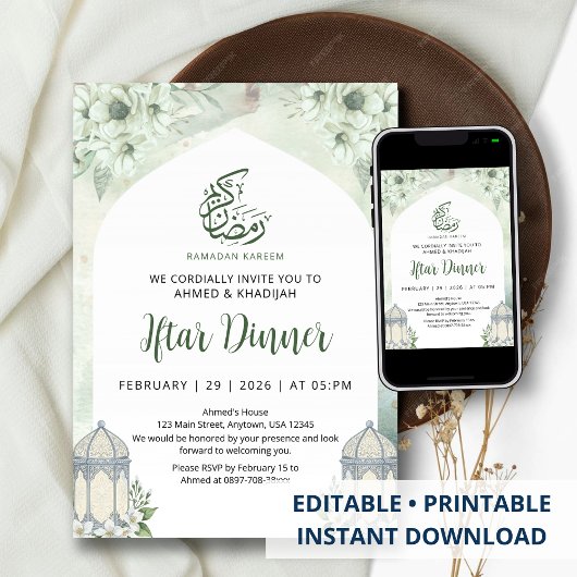 Witte bloemboog Ramadan Iftar diner uitnodiging