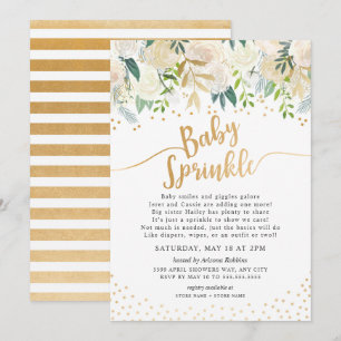 Witte bloemcalligrafie baby sprinkle uitnodiging