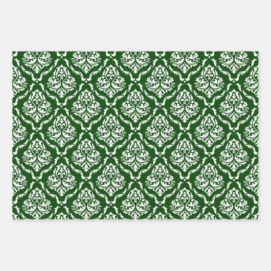 Witte bloemdamast op zwart, rood, groen inpakpapier vel (Voorkant 3)