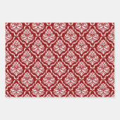 Witte bloemdamast op zwart, rood, groen inpakpapier vel (Voorkant 2)