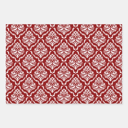 Witte bloemdamast op zwart, rood, groen inpakpapier vel (Voorkant 2)