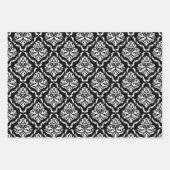 Witte bloemdamast op zwart, rood, groen inpakpapier vel (Voorkant)