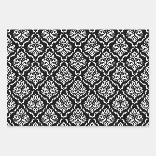 Witte bloemdamast op zwart, rood, groen inpakpapier vel (Voorkant)
