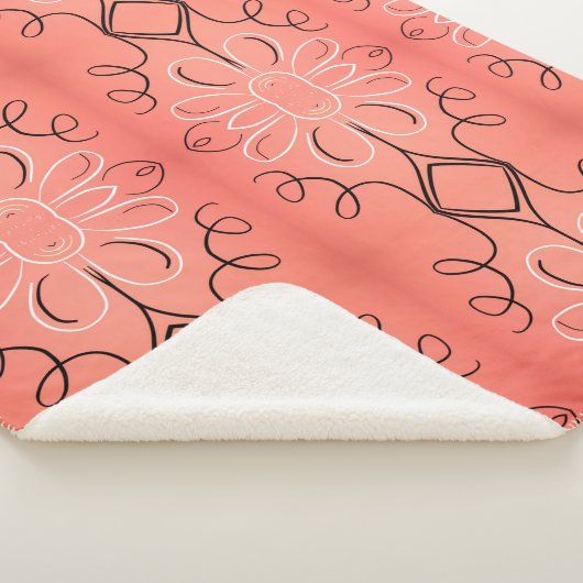 Witte bloemdeken met inktzwart sherpa deken (3/4)