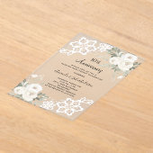 Witte bloemen 10e huwelijksverjaardag acryl uitnodigingen (Laagn)