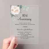 Witte bloemen 10e huwelijksverjaardag bevroren acryl uitnodigingen (Insitu (Draagbaar))