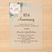 Witte bloemen 10e huwelijksverjaardag bevroren acryl uitnodigingen (Voorkant)