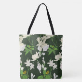 Witte bloemen 1 donkergroen tote bag (Voorkant)