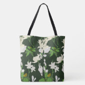 Witte bloemen 1 donkergroen tote bag (Achterkant)