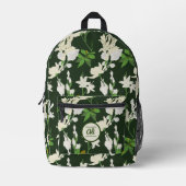 Witte bloemen 1 donkergroene achtergrond bedrukte rugzak (Voorkant)