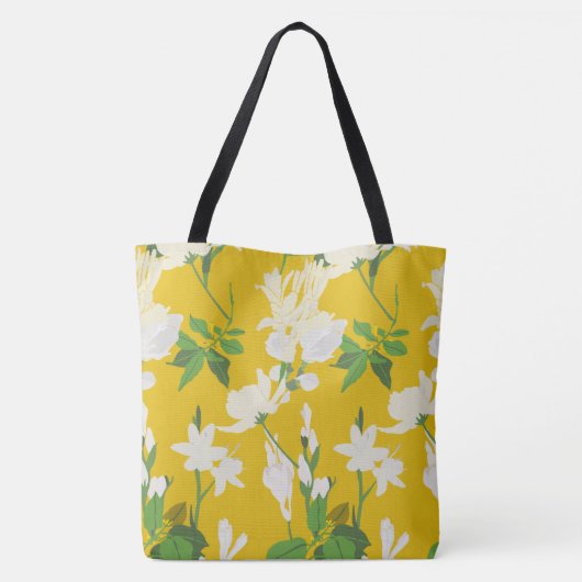 Witte bloemen 1 geel tote bag (Achterkant)