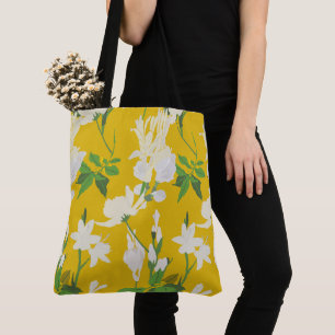 Witte bloemen 1 geel tote bag