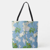 Witte bloemen 1 lichtblauw tote bag (Voorkant)