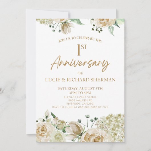 Witte Bloemen 1e eerste bruiloft Jubileum Kaart (Voorkant)