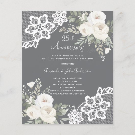 Witte bloemen 25ste huwelijksverjaardag uitnodigin (Voorkant)