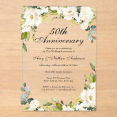 Witte bloemen 50ste bruiloft Jubileum Acryl Uitnodigingen (Voorkant)