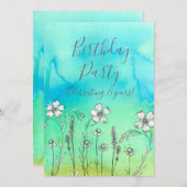 Witte bloemen 75e verjaardag uitnodiging (Voorkant / Achterkant)