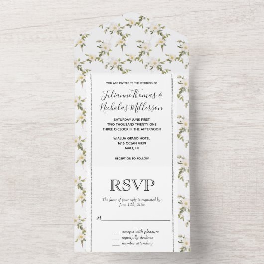 witte bloemen all in one uitnodiging (Binnen)