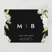 Witte Bloemen B/W Monogram Bruiloft Save the Date Briefkaart (Voorkant)