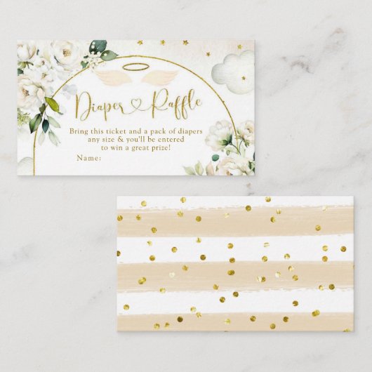 Witte Bloemen Baby Heaven Verzonden Luier Raffle Informatiekaartje (Voorkant / Achterkant)