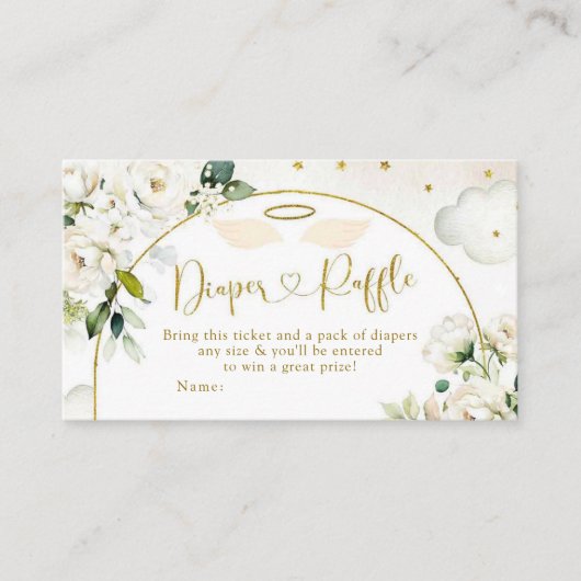 Witte Bloemen Baby Heaven Verzonden Luier Raffle Informatiekaartje (Voorkant)