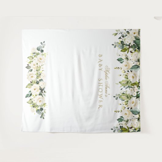 Witte Bloemen Baby Shower Fotohut Achtergrond Wandkleed (Voorkant (horizontaal))