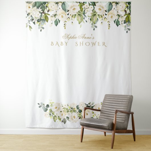 Witte Bloemen Baby Shower Fotohut Achtergrond Wandkleed (In situ)