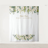 Witte Bloemen Baby Shower Fotohut Achtergrond Wandkleed (Voorkant)