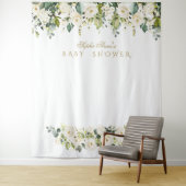Witte Bloemen Baby Shower Photo Booth Achtergrond Wandkleed (In situ)