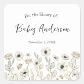 Witte Bloemen baby showers boekenplaat Vierkante Sticker (Voorkant)