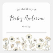Witte Bloemen baby showers boekenplaat Vierkante Sticker (Voorkant)