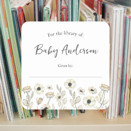 Witte Bloemen baby showers boekenplaat Vierkante Sticker