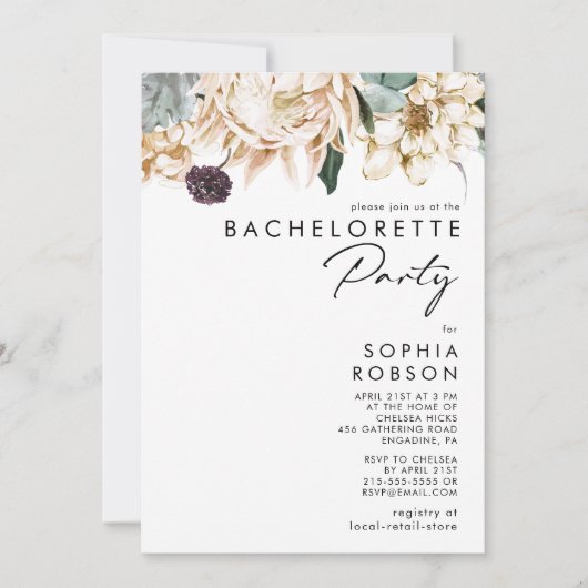 Witte Bloemen Bachelorette Party Uitnodiging (Voorkant)
