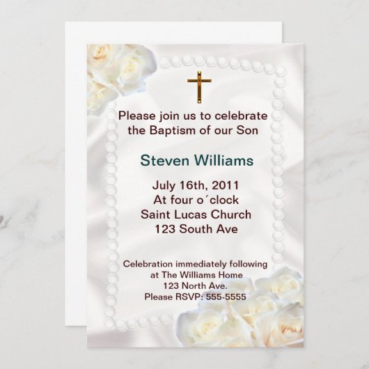 Witte bloemen Baptisme Invitation Kaart (Voorkant / Achterkant)