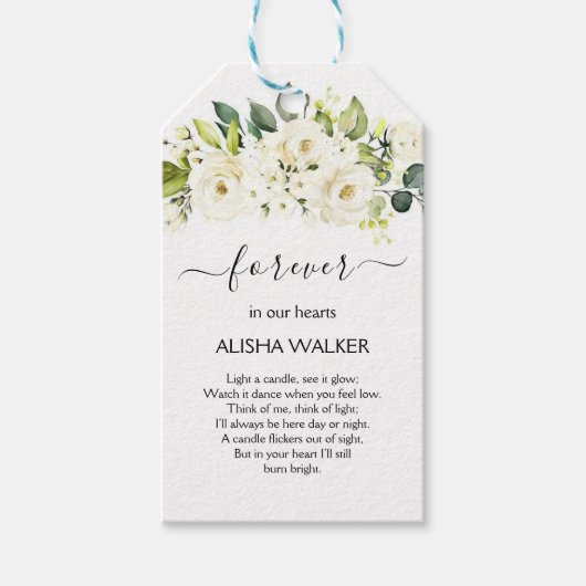 Witte bloemen Begrafenis Gedenkteken Gift Labels Cadeaulabel (Voorkant)