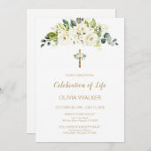 Witte bloemen Begrafenis Vieren van het leven Invi Kaart (Voorkant / Achterkant)