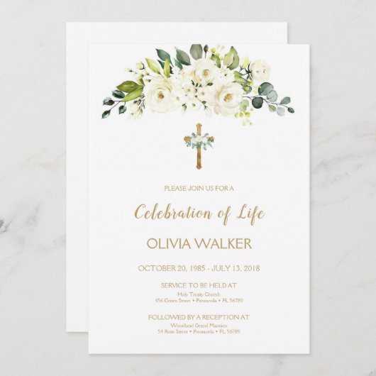 Witte bloemen Begrafenis Vieren van het leven Invi Kaart (Voorkant / Achterkant)